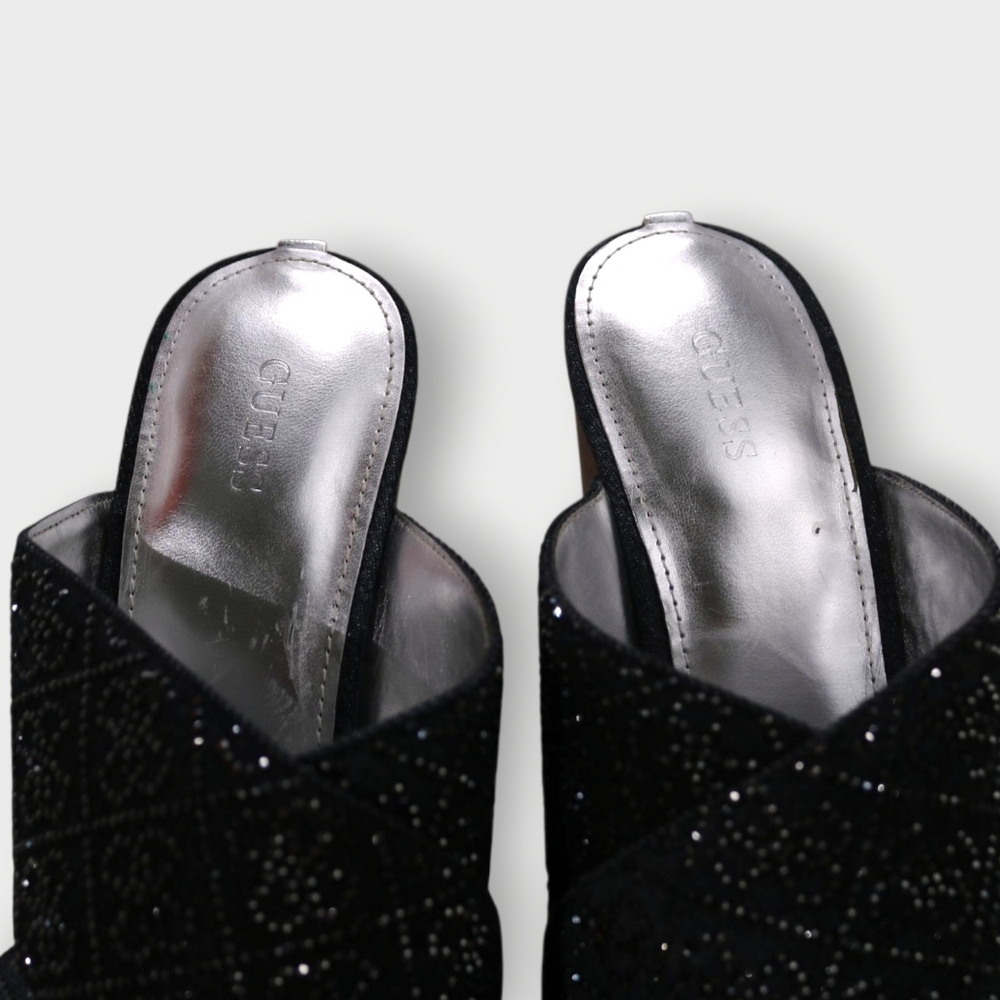 NWT Wedge Sparkle Metallic Cross Strap Sandals Summer Heels Wedges By Guess - Picture 10 of 11
